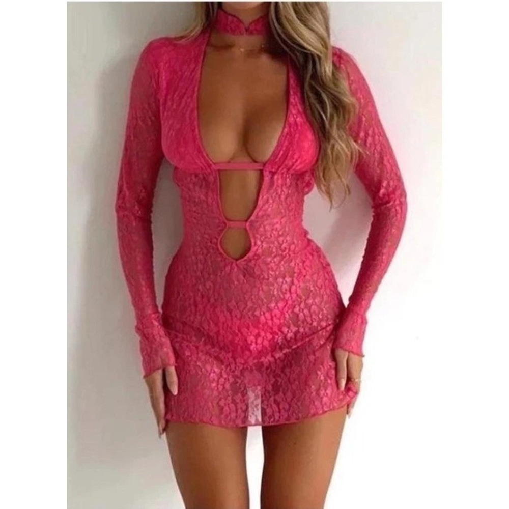 Black Lace Cutout Mini Dress - Women